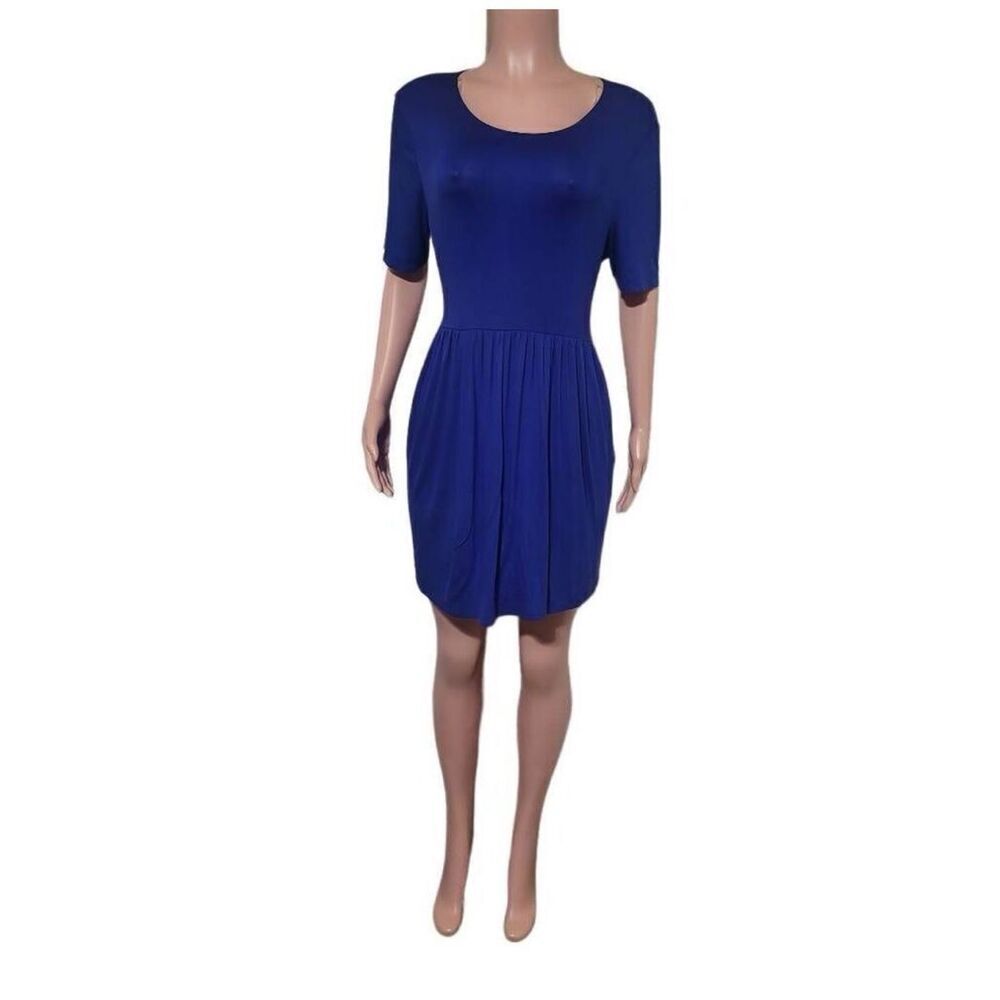 Azules women's blue short sleeves mini fit and flare dress S